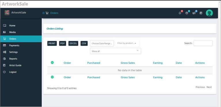 artworksale store dashboard