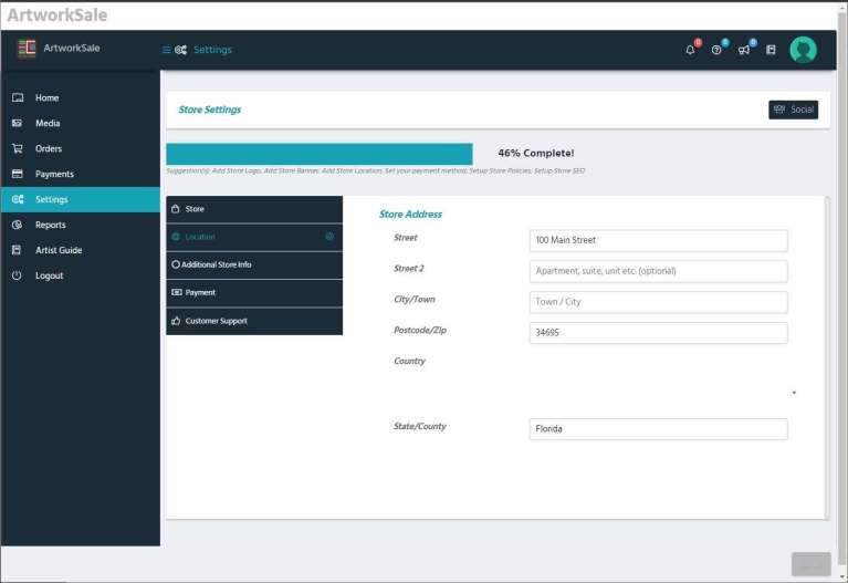 artworksale store dashboard