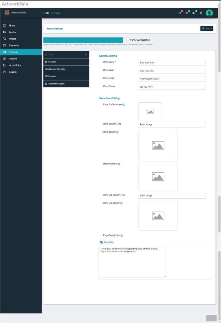 artworksale store dashboard