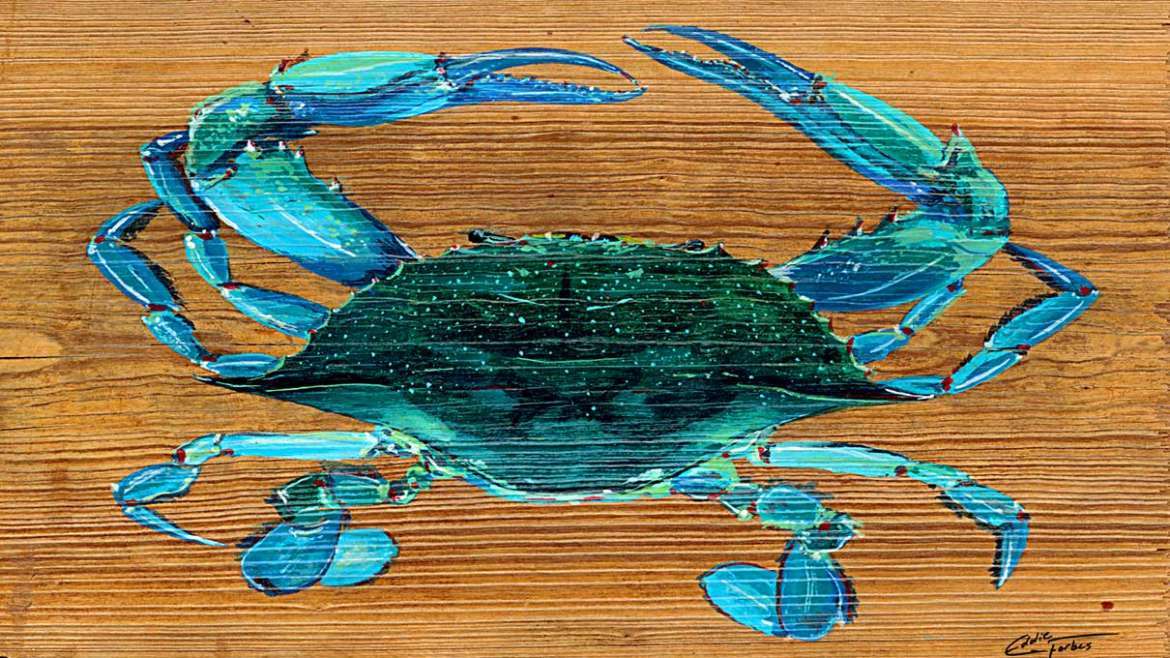 "Blue Crab" by Eddie Forbes, ArtworkSale, eco-conscious art