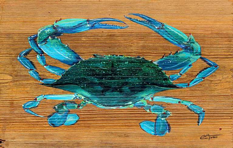 "Blue Crab" by Eddie Forbes, ArtworkSale, eco-conscious art