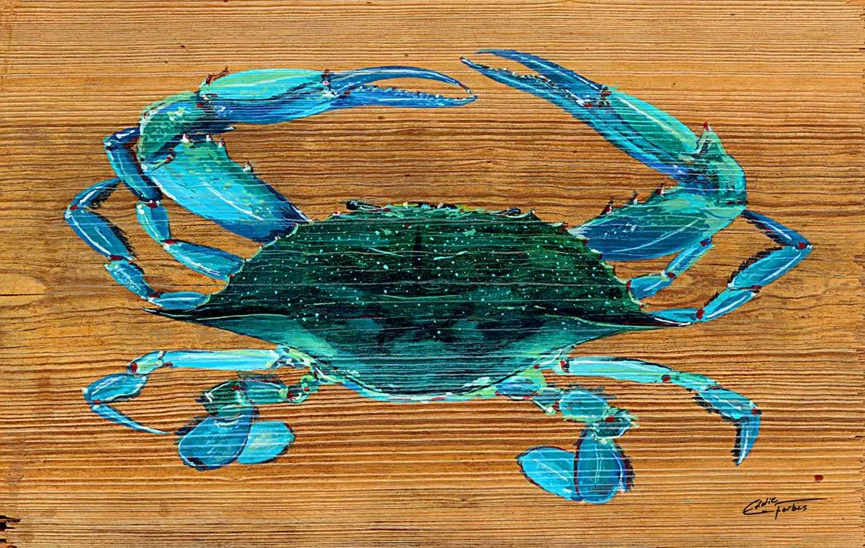 "Blue Crab" by Eddie Forbes, ArtworkSale, eco-conscious art