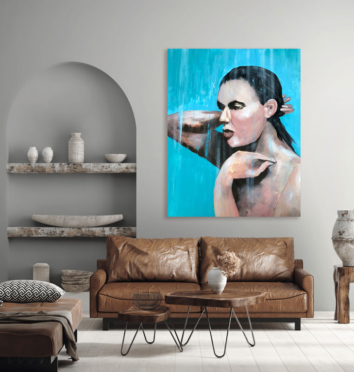 Girl in the Shower by Anne Carter is an original painting printed on canvas, fine art paper, or matte photo paper.