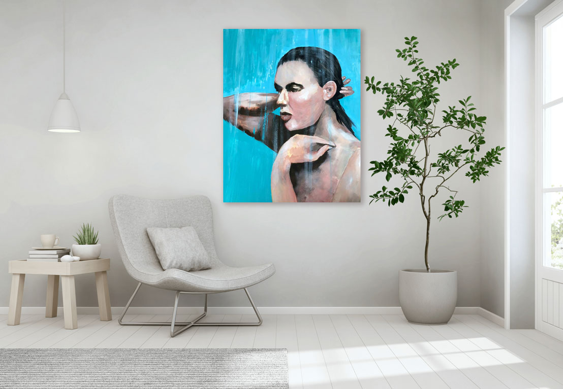 Girl in the Shower by Anne Carter is an original painting printed on canvas, fine art paper, or matte photo paper.