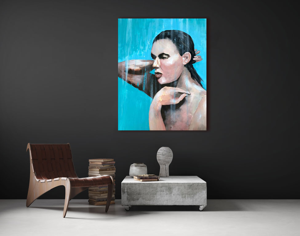 Girl in the Shower by Anne Carter is an original painting printed on canvas, fine art paper, or matte photo paper.