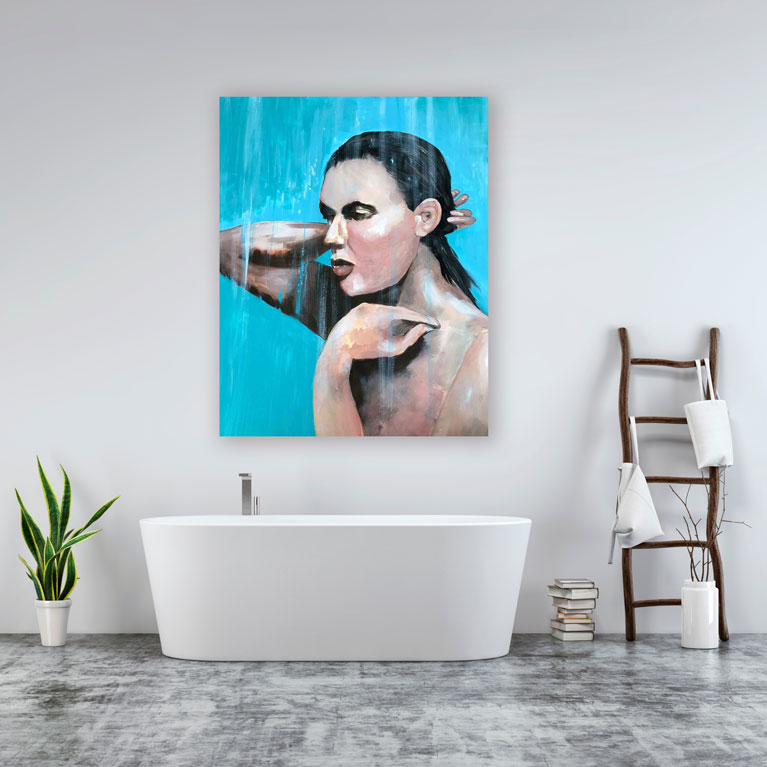 Girl in the Shower by Anne Carter is an original painting printed on canvas, fine art paper, or matte photo paper.