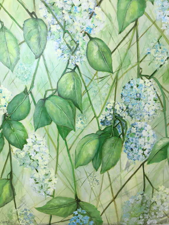 Hydrangea-in-Green by Anne Carter is an original painting printed on canvas, fine art paper, or matte photo paper.