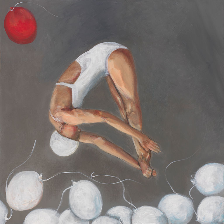 Swimmer with Baloon by Anne Carter is an original painting printed on canvas, fine art paper, or matte photo paper.