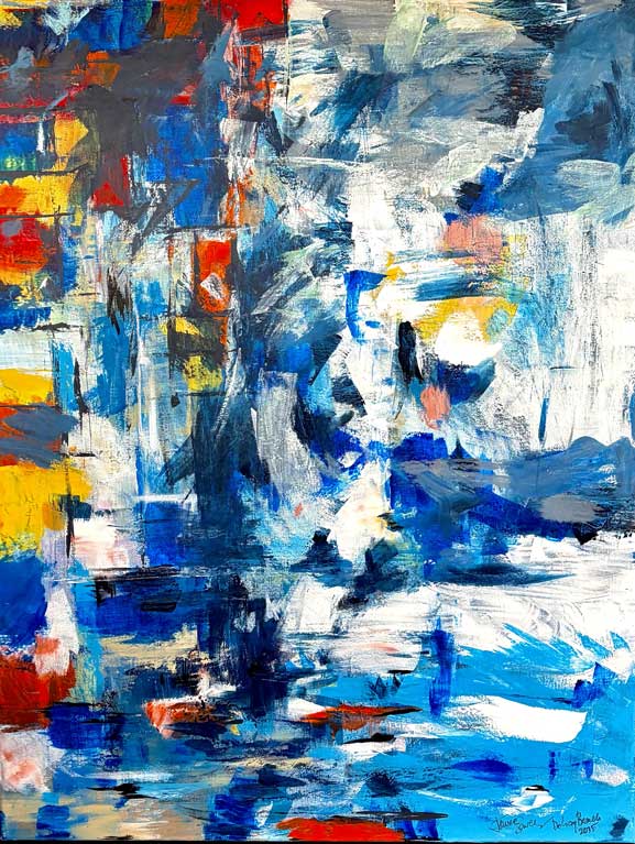 Janice Savage Abstract painting with warm earth tones and expressive brushstrokes and scraped textures- artworksale, art for sale