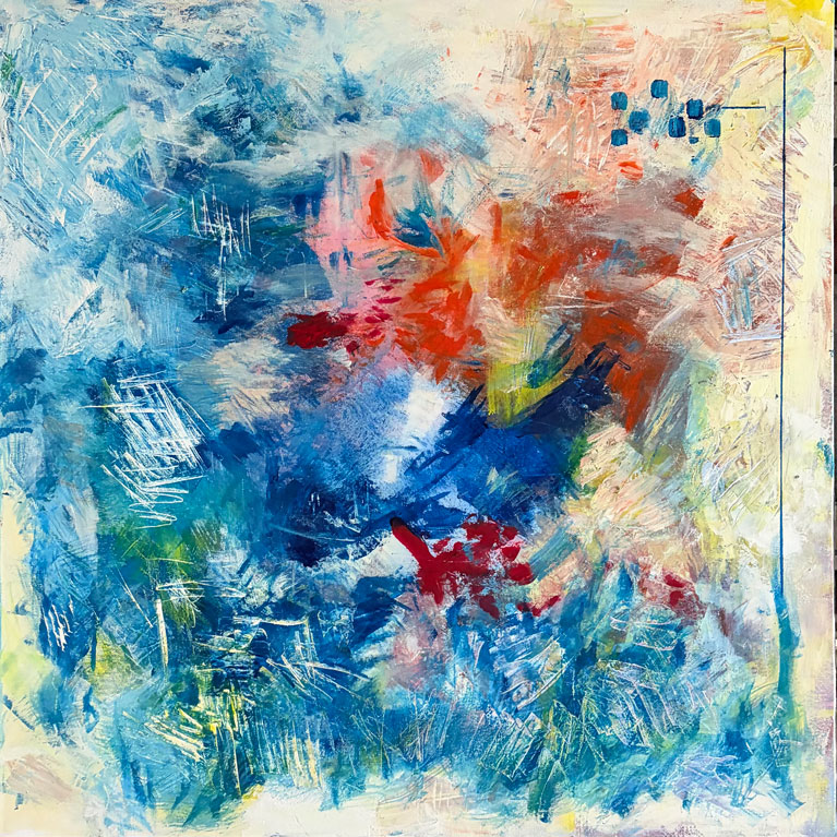 Janice Savage Abstract painting with warm earth tones and expressive brushstrokes and scraped textures- artworksale, art for sale