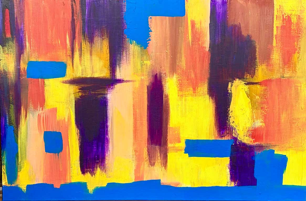 Janice Savage Abstract painting with warm earth tones and expressive brushstrokes and scraped textures- artworksale, art for sale
