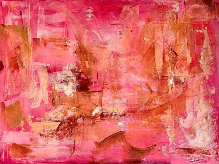 Janice Savage Abstract painting with warm earth tones and expressive brushstrokes and scraped textures- artworksale, art for sale